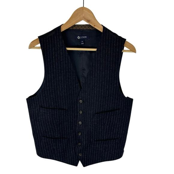J.Crew Mens Wool Dress Vest Preppy Formal Navy Blue Pinstripe Size Medium - Picture 1 of 10
